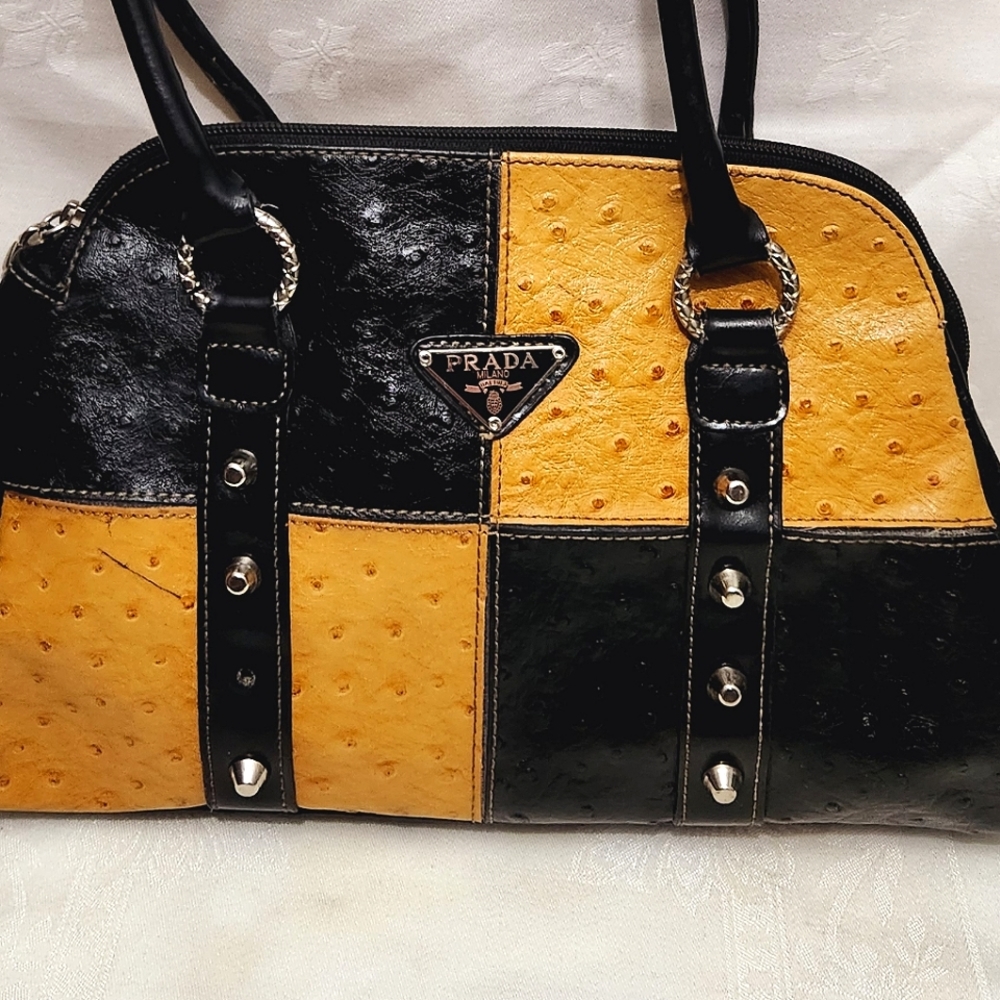 PRADA ALLIGATOR PRINT AND SILVER STUDDED SHOULDER BAG PURSE